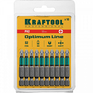 Биты PH2 50мм Е1/4" Kraftool Optimum Line (10шт) 26122-2-50-10